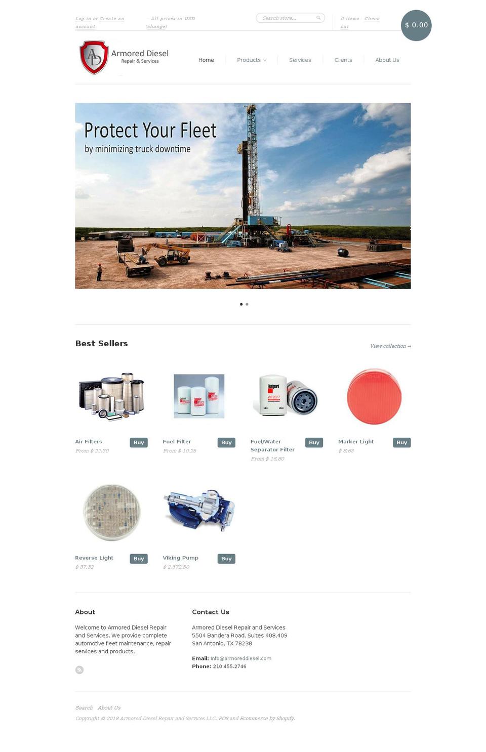 armoreddiesel.com — Shopify storefront screenshot