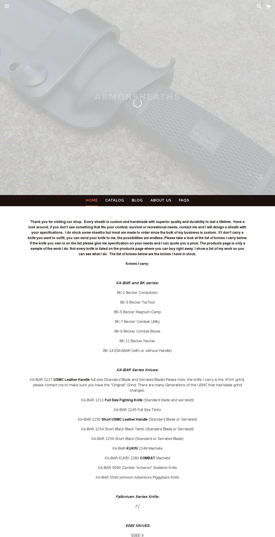 armorsheaths.com shopify website screenshot