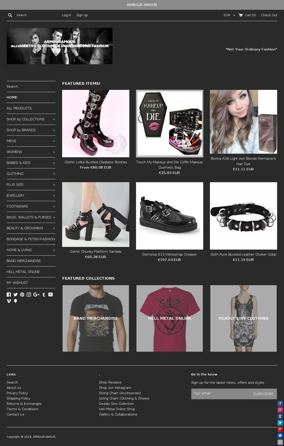 armouramour.com — Shopify storefront screenshot