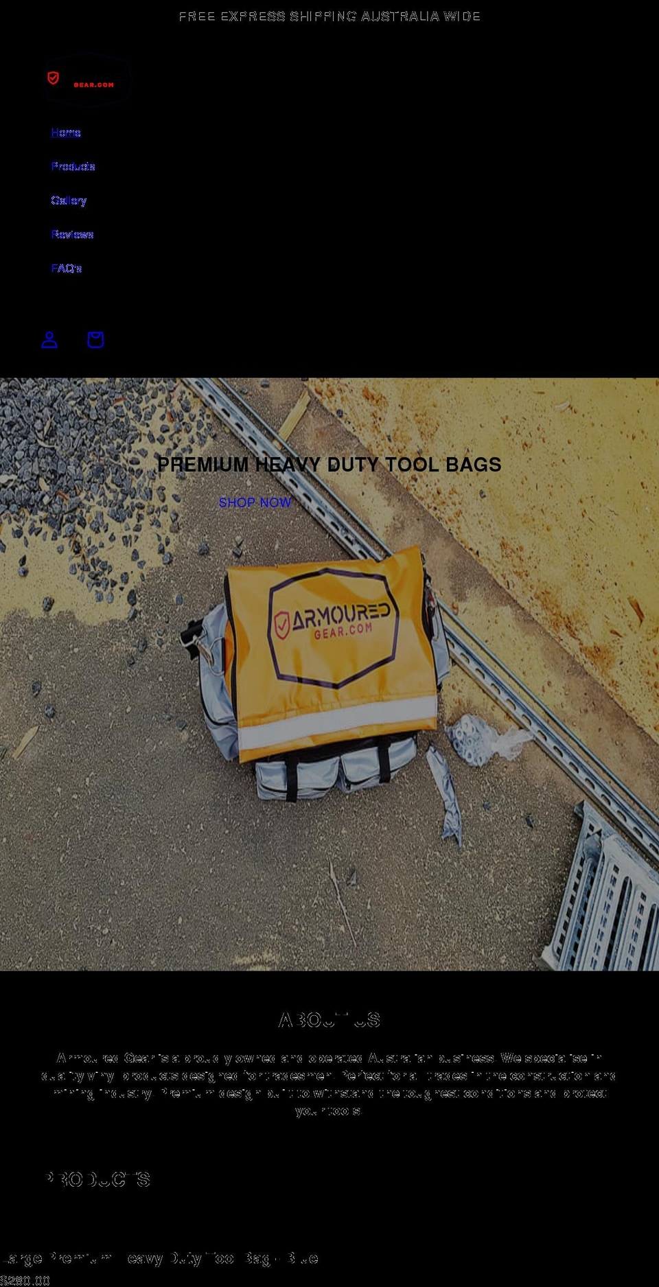 armouredgear.com shopify website screenshot