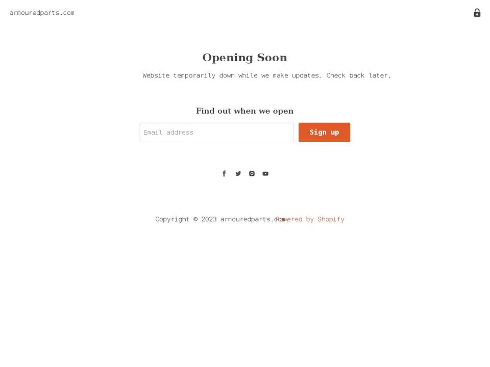 armouredparts.com shopify website screenshot