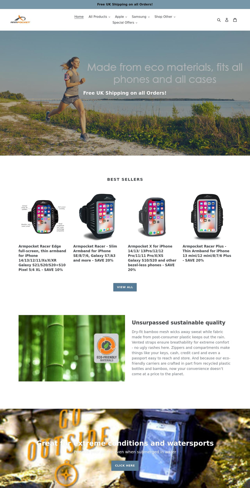 armpocket-armband.co.uk shopify website screenshot