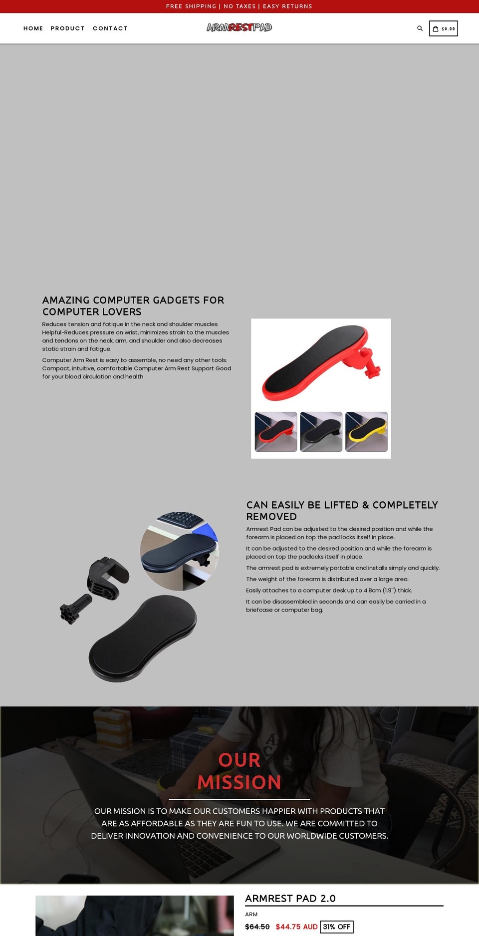 armrestpad.com shopify website screenshot