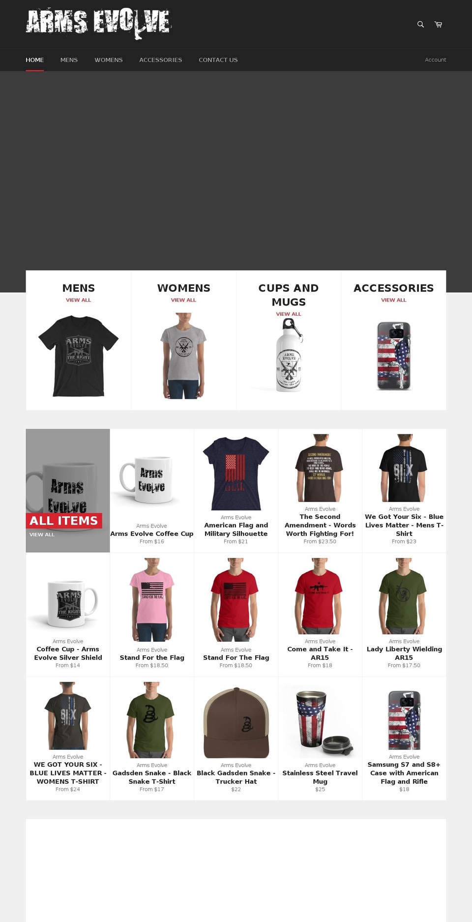 armsevolve.com — Shopify storefront screenshot
