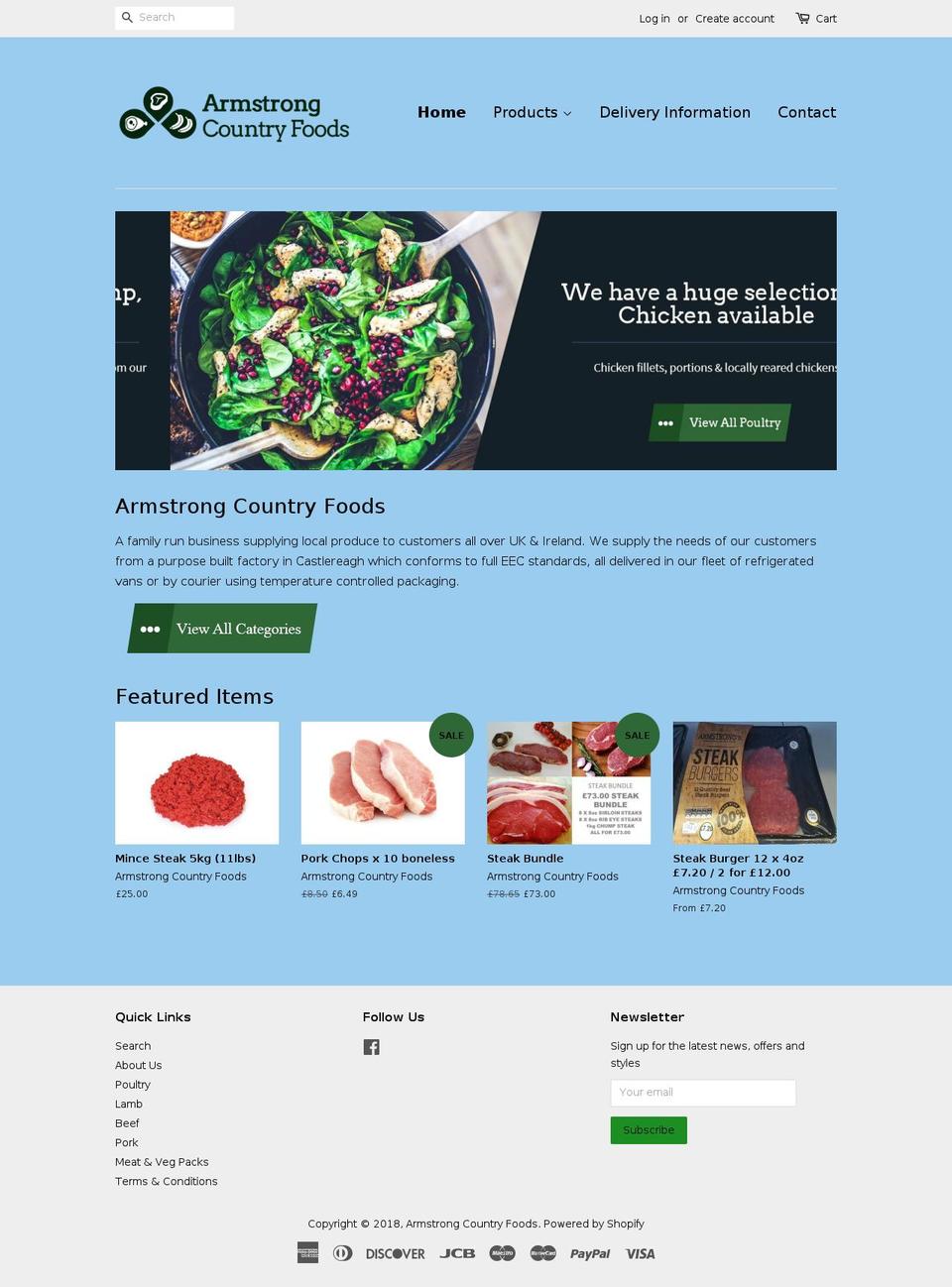 armstrongcountryfoods.com shopify website screenshot