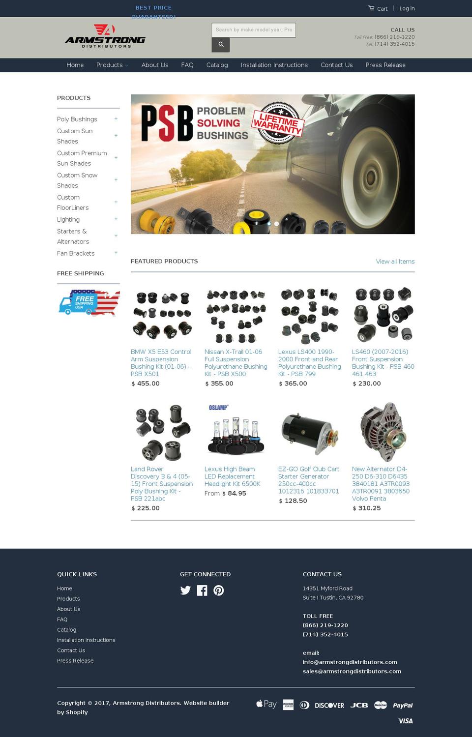 armstrongdistributors.com shopify website screenshot