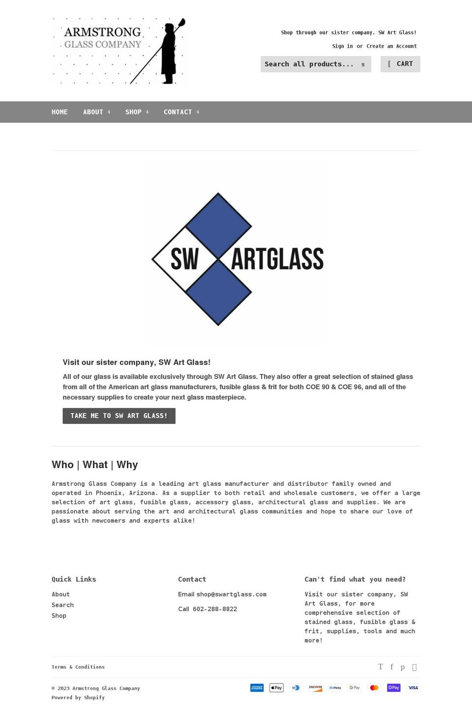 armstrongglass.com shopify website screenshot