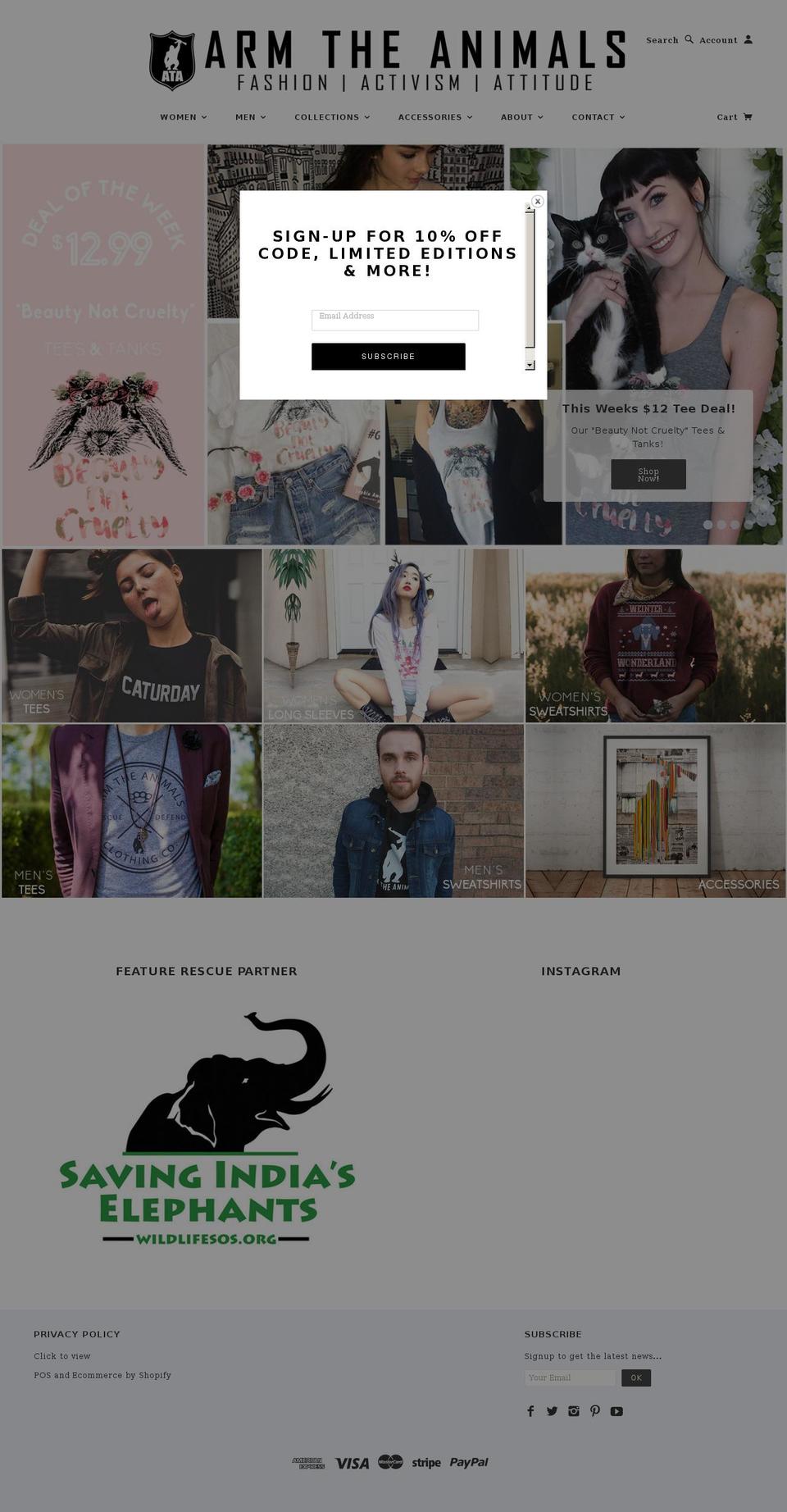 armtheanimals.org shopify website screenshot