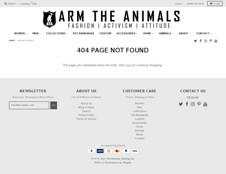 armtheanimalsclothing.com — Shopify storefront screenshot