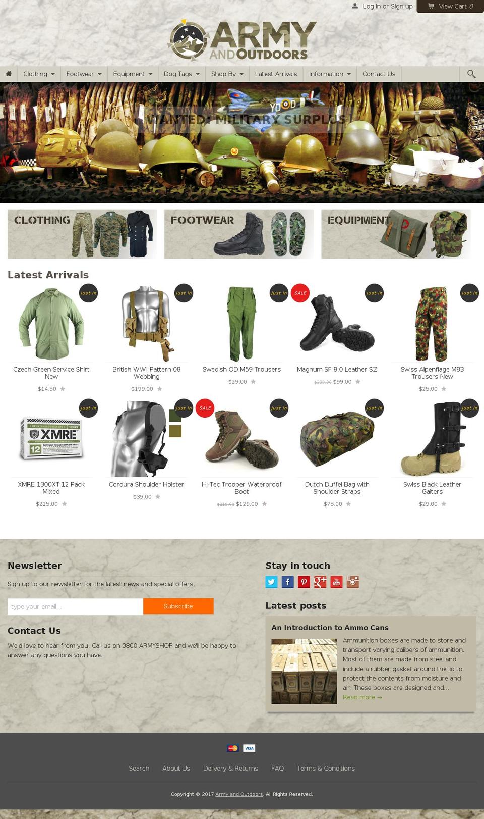 armyandoutdoors.co.nz shopify website screenshot