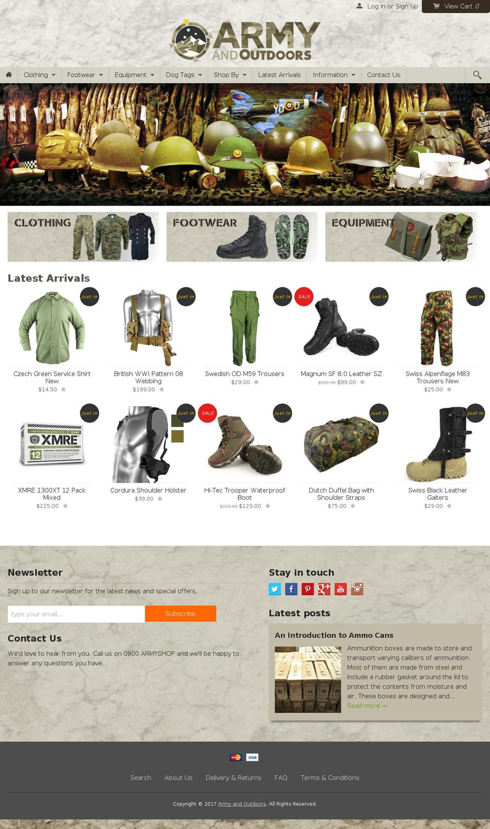 armyandoutdoors.myshopify.com shopify website screenshot