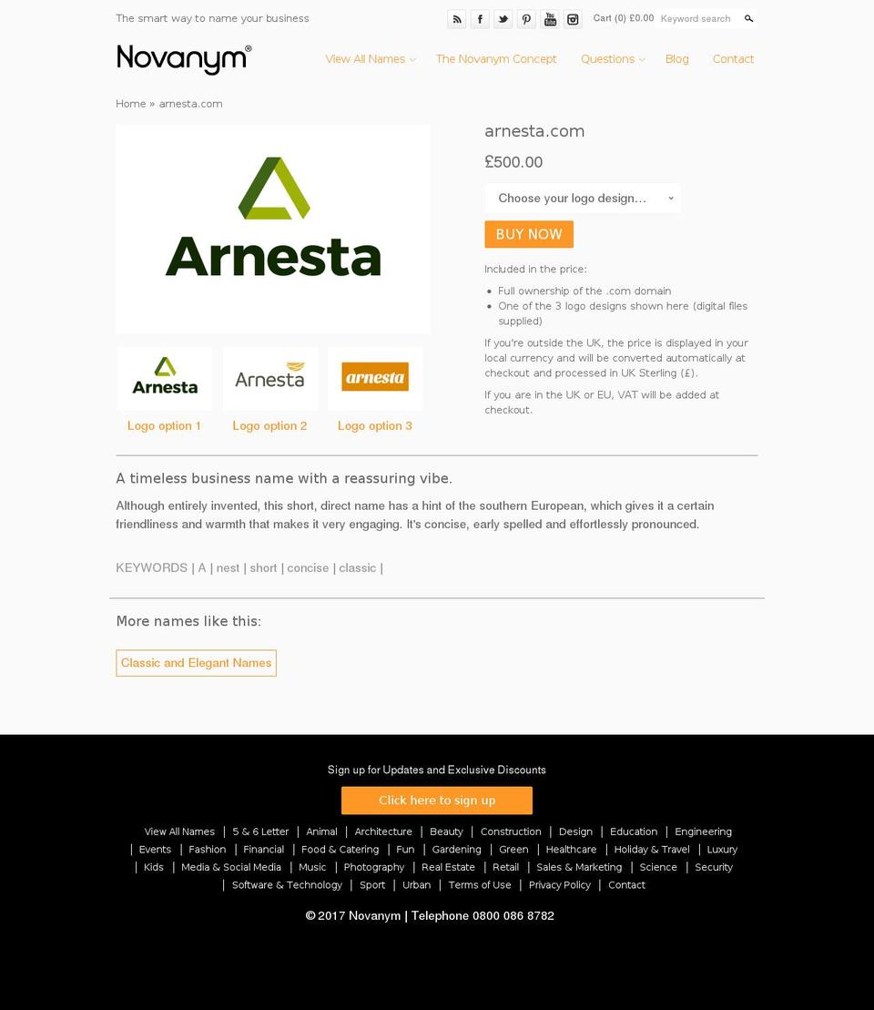 arnesta.com shopify website screenshot