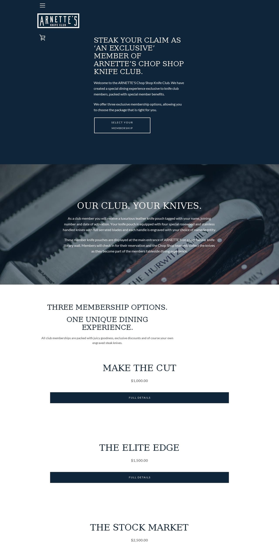 arnettesknifeclub.com — Shopify storefront screenshot
