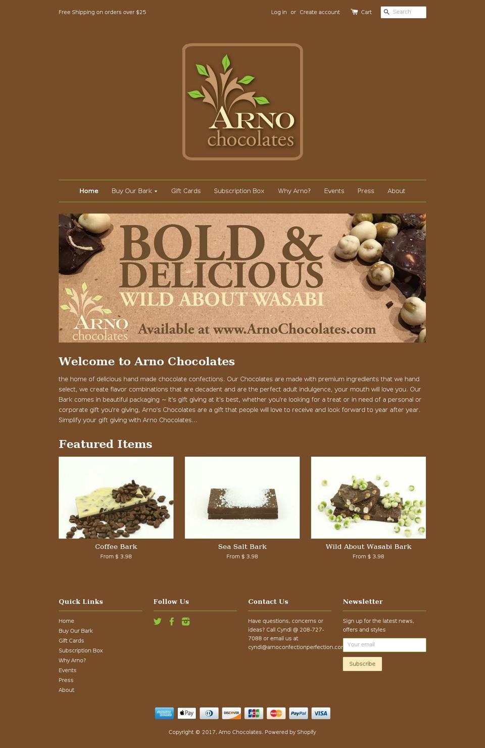 arnoconfectionperfection.com shopify website screenshot