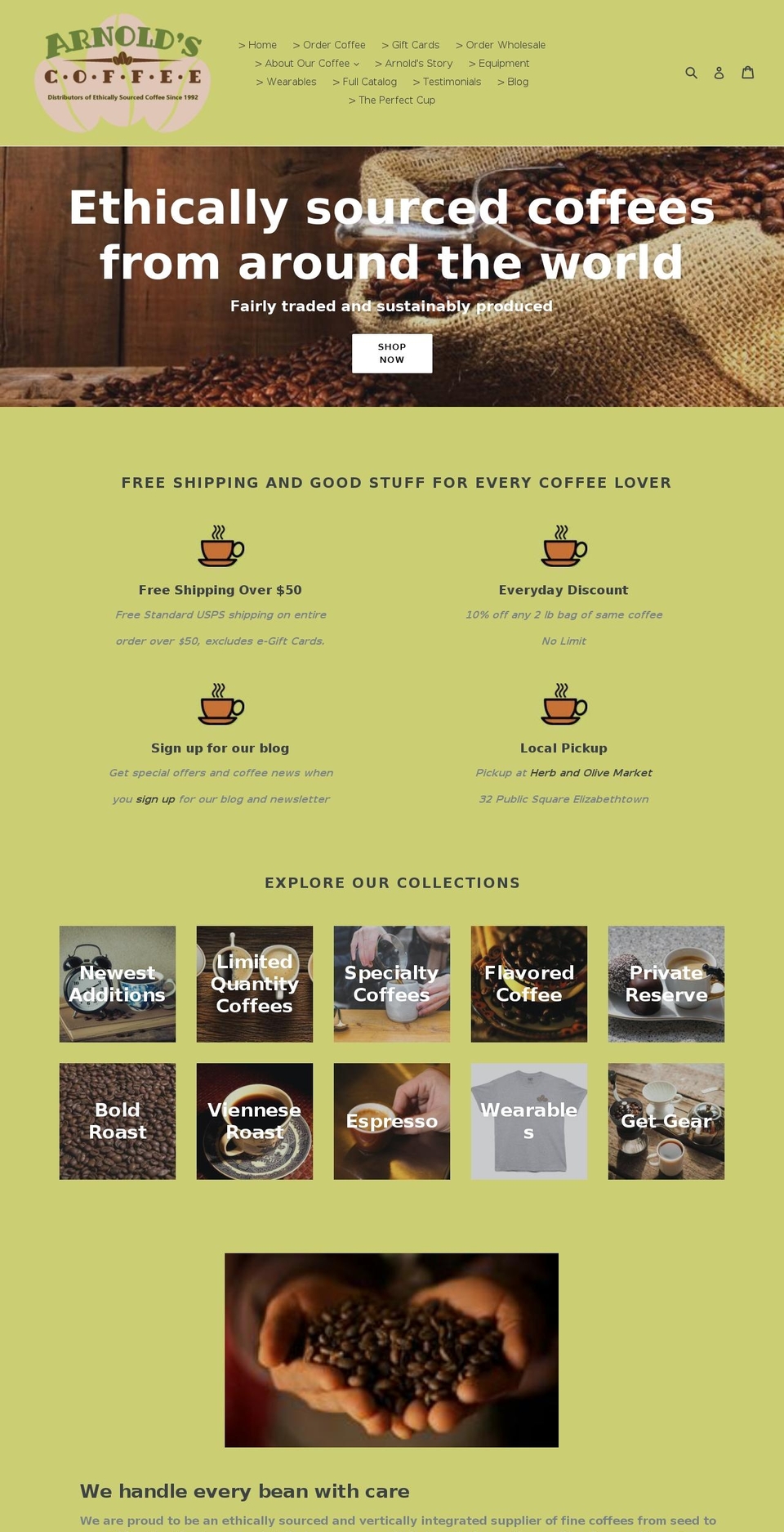 arnoldscoffee.com shopify website screenshot