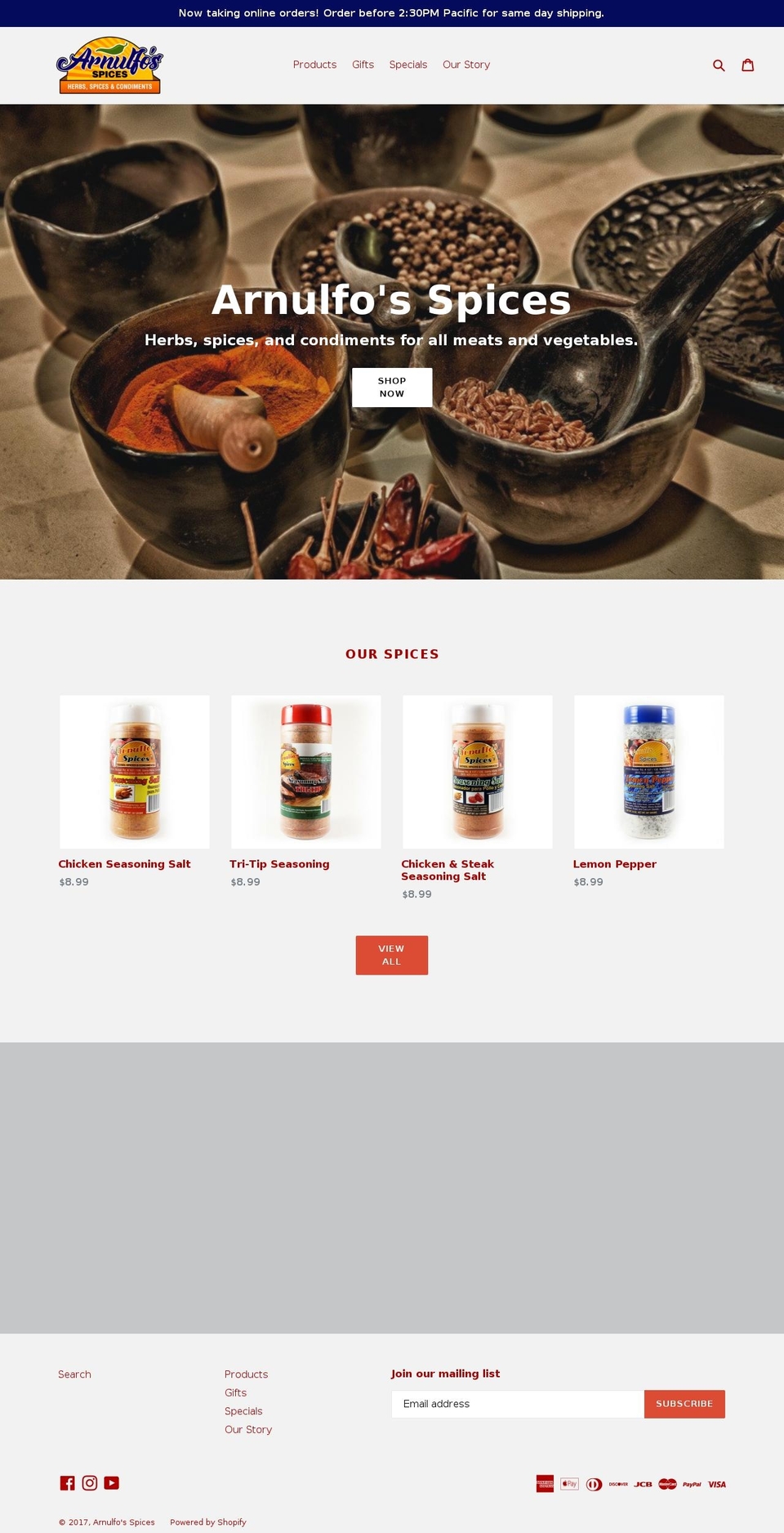 arnulfosspices.com shopify website screenshot