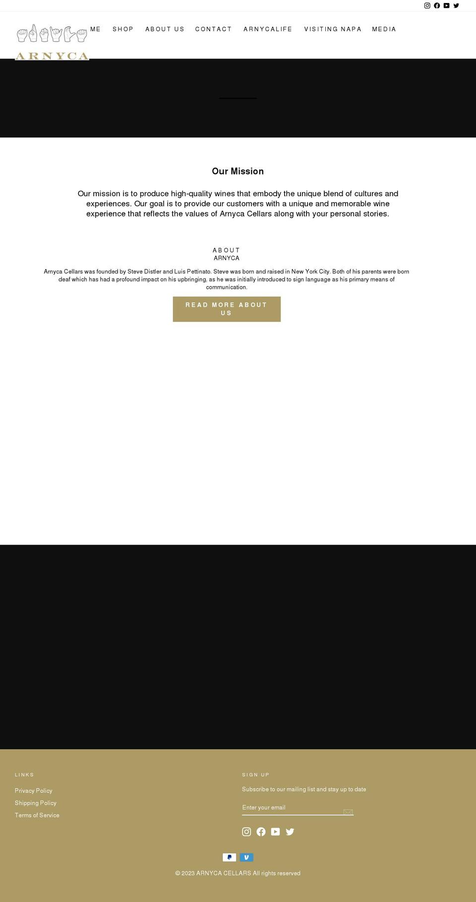 arnycacellars.com shopify website screenshot