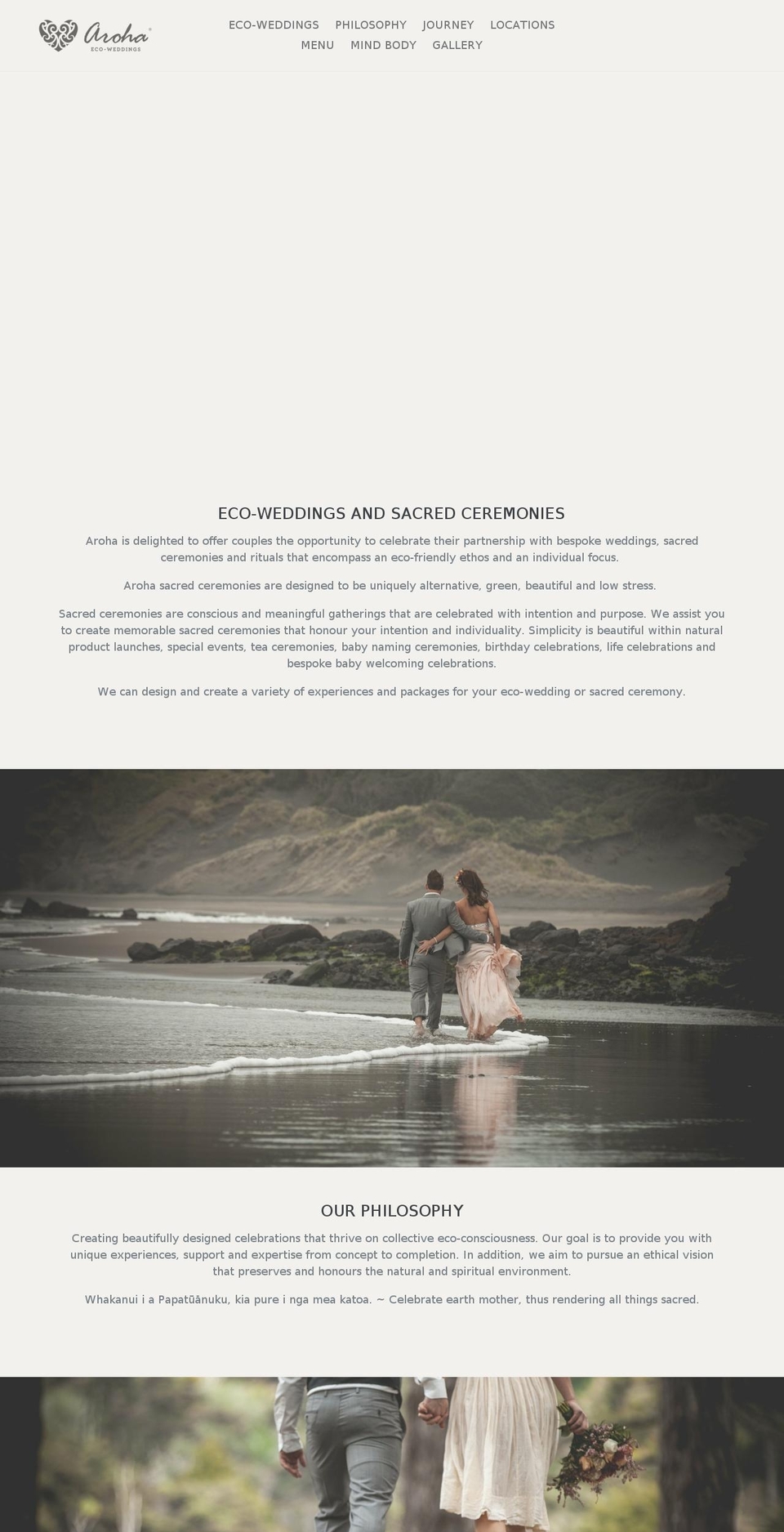 arohaecoweddings.co.nz shopify website screenshot