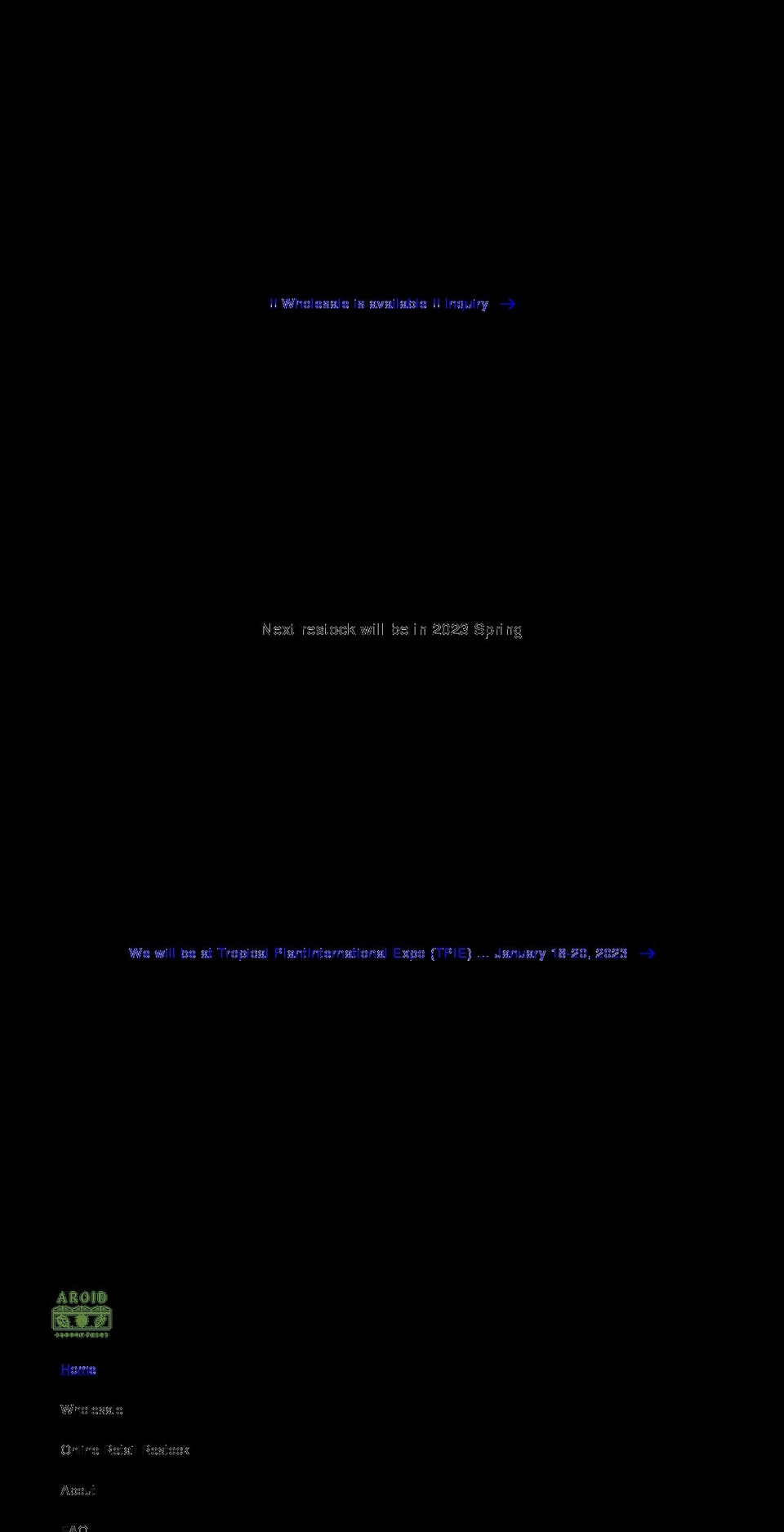 aroidgreenhouses.com shopify website screenshot