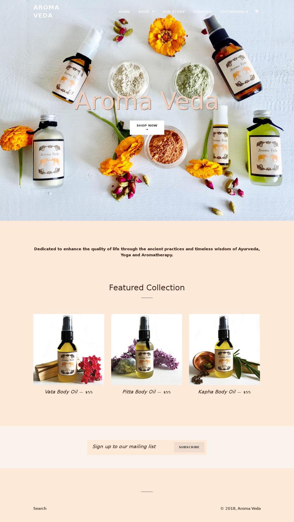 aroma-veda.com shopify website screenshot