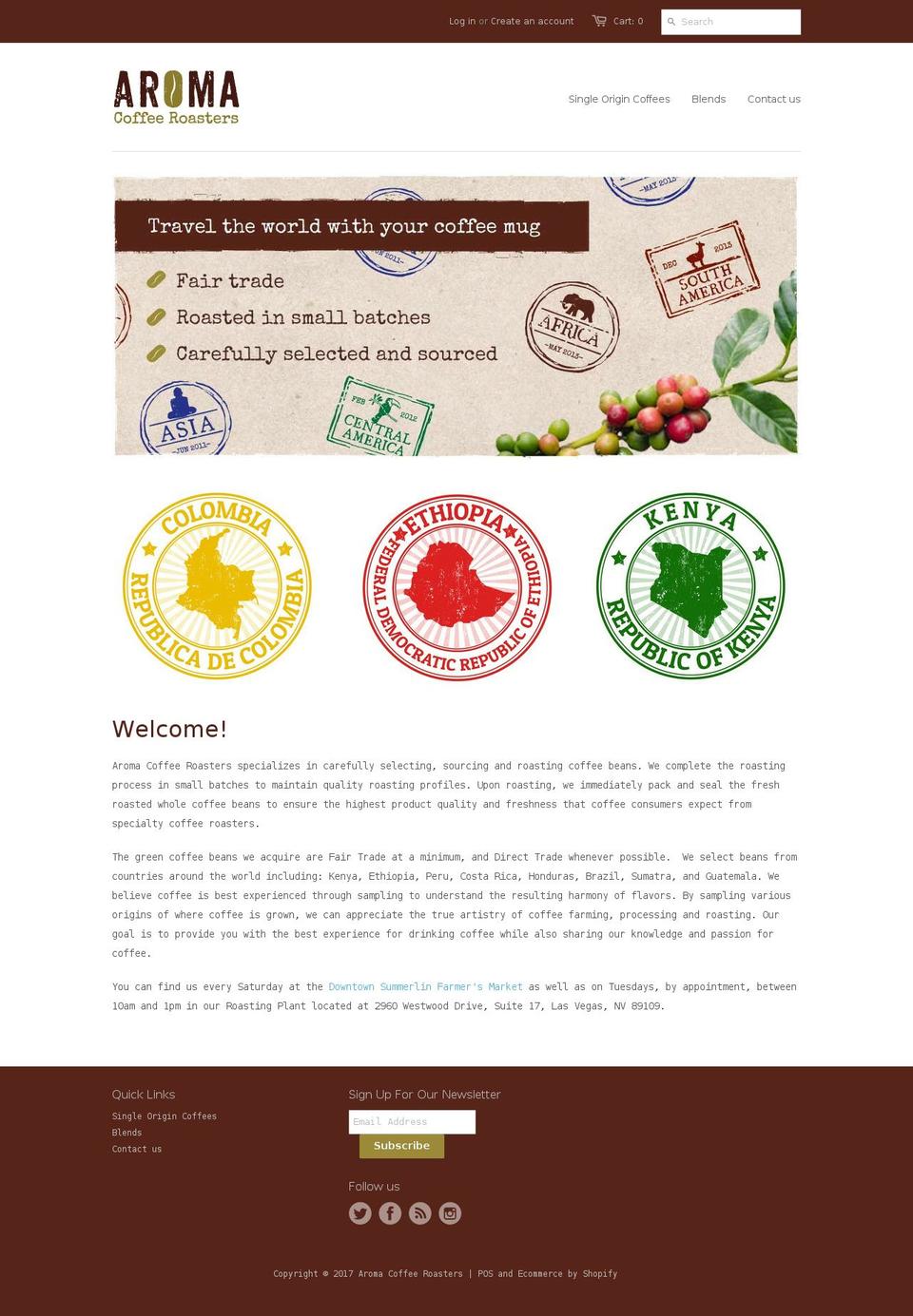 aromacoffeeroasters.com shopify website screenshot