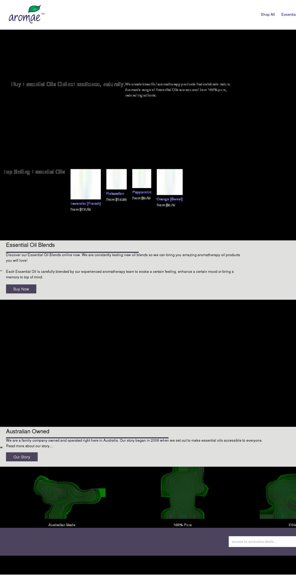 aromaeessentials.com shopify website screenshot