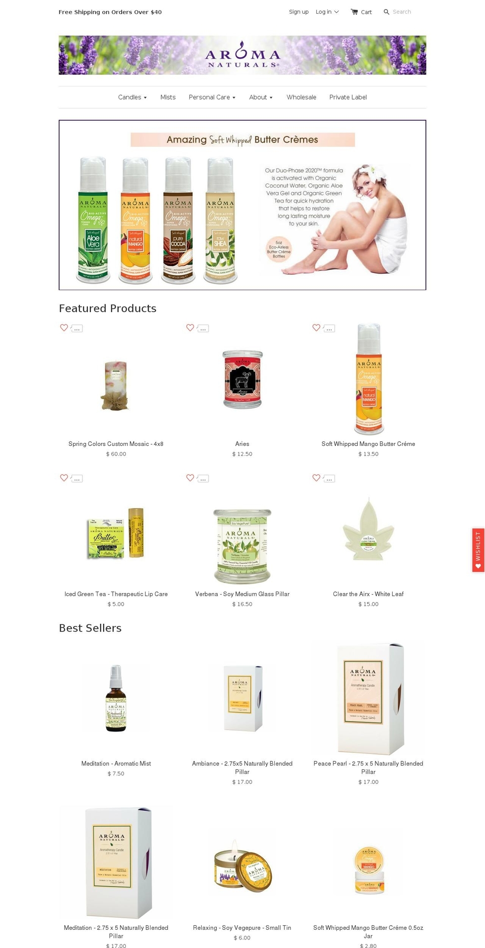 aromanaturals.com shopify website screenshot