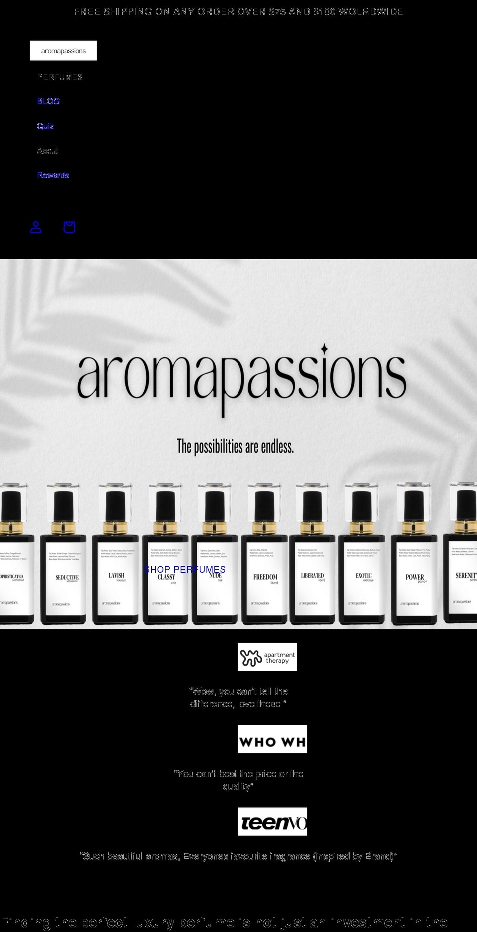 aromapassions.com shopify website screenshot