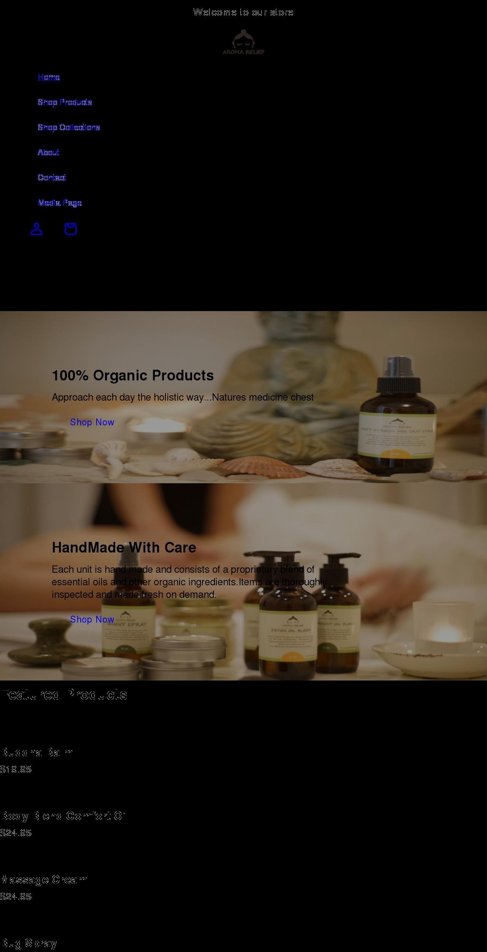 aromareliefproducts.com shopify website screenshot