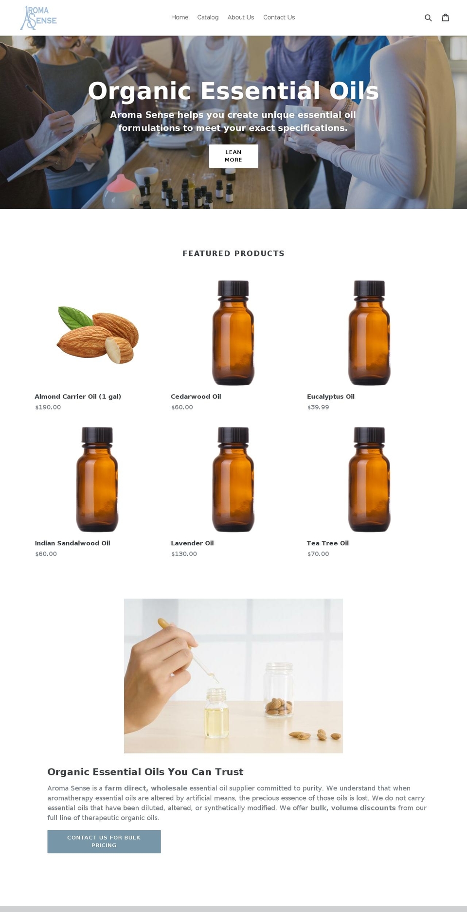 aromasenseoils.com — Shopify storefront screenshot