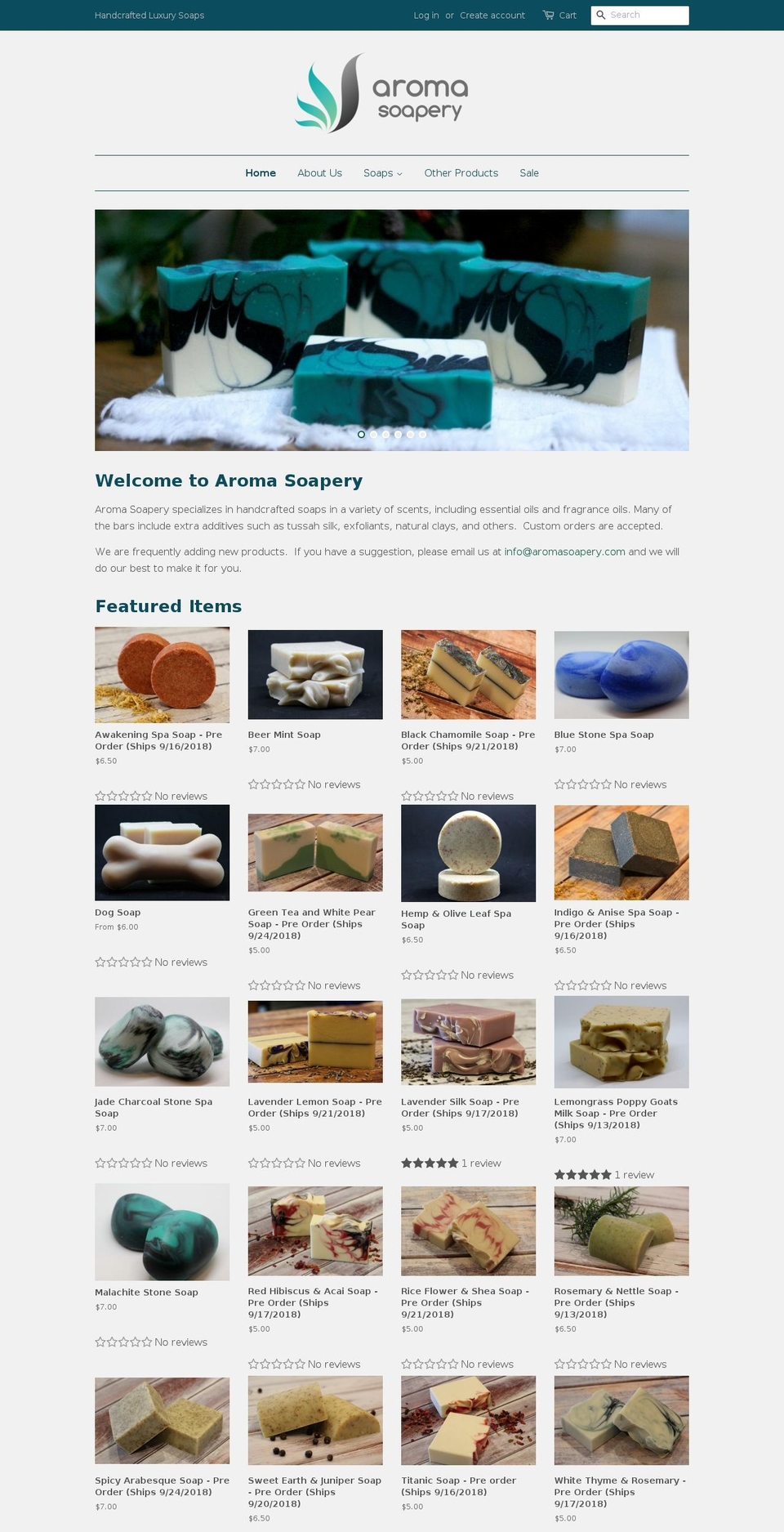 aromasoapery.com — Shopify storefront screenshot