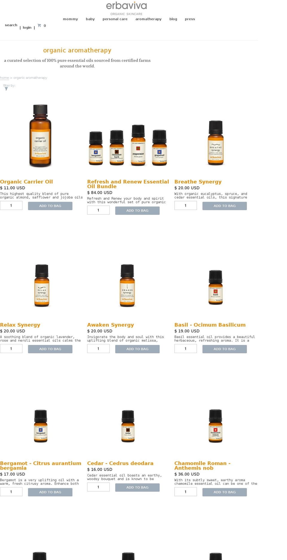 aromatherapy.organic shopify website screenshot