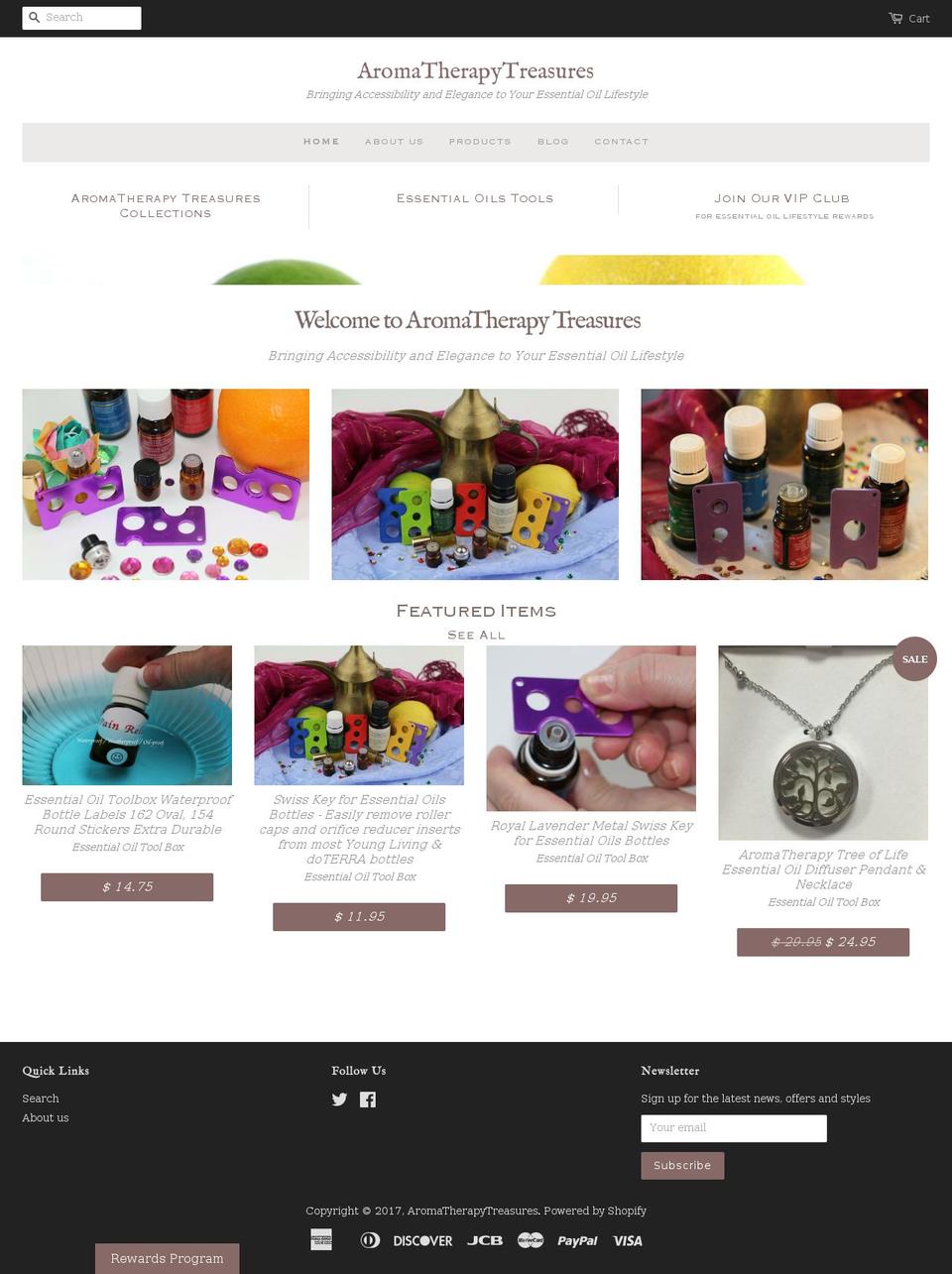 aromatherapytreasures.com shopify website screenshot