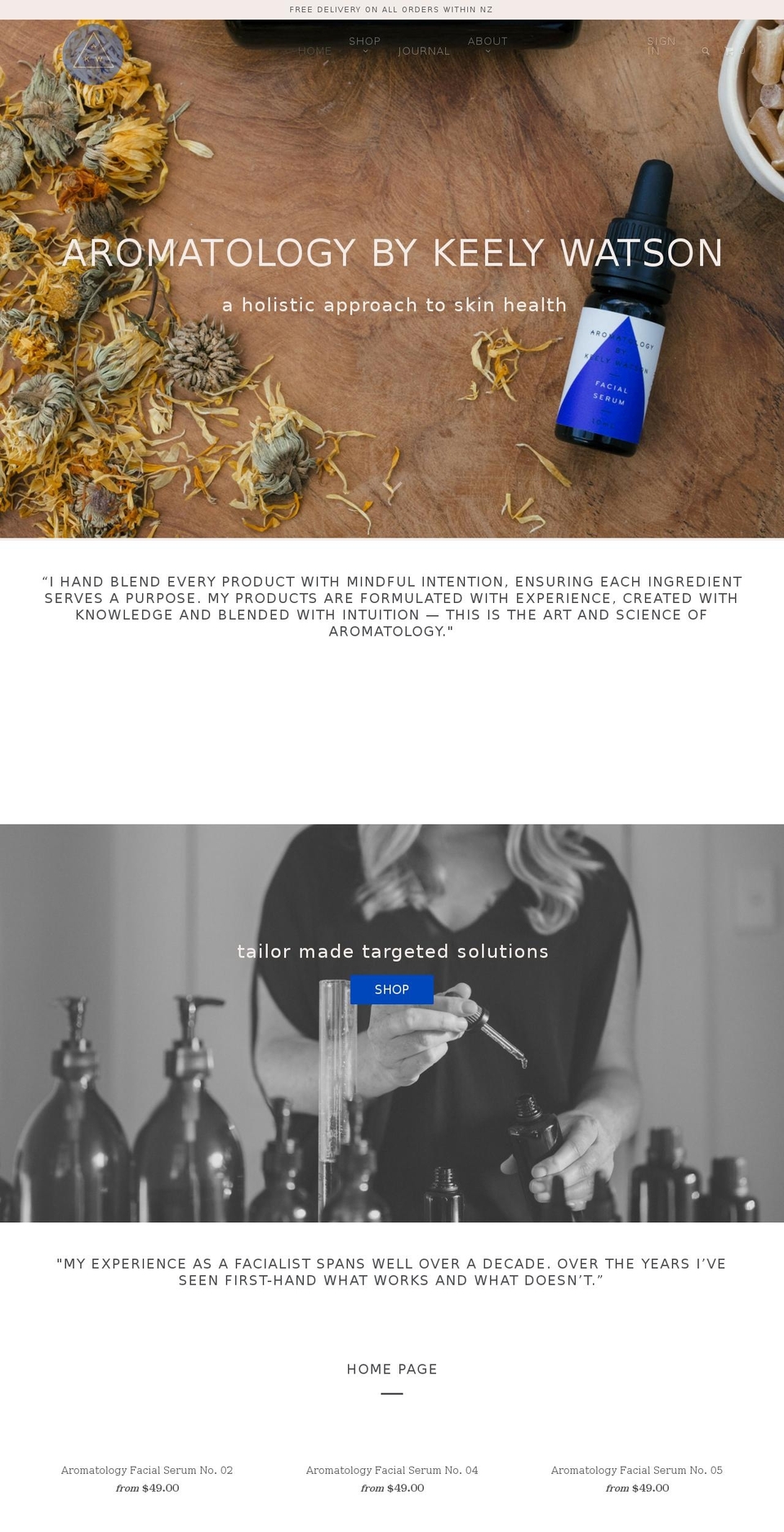 aromatology.co.nz shopify website screenshot