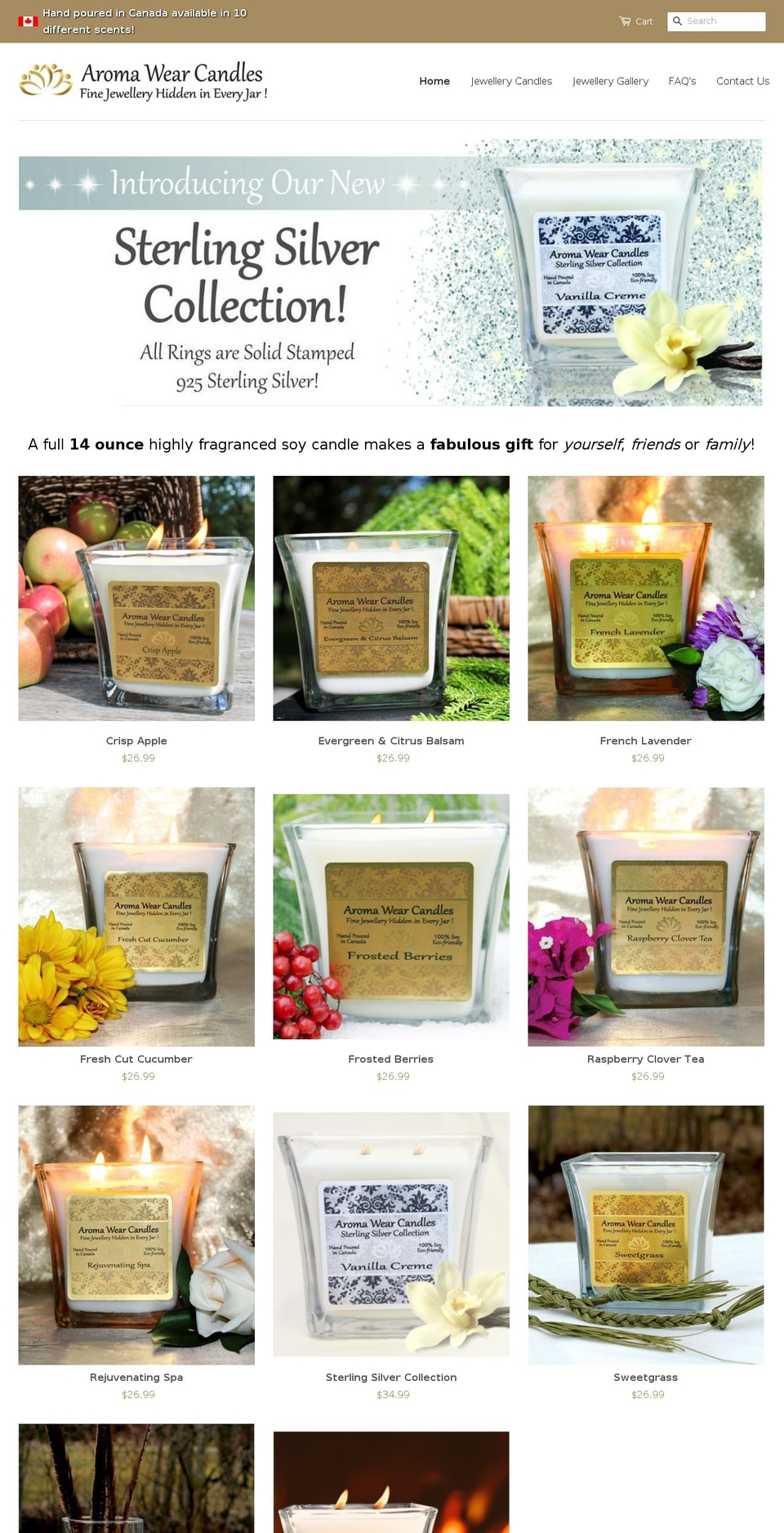 aromawearcandles.com shopify website screenshot