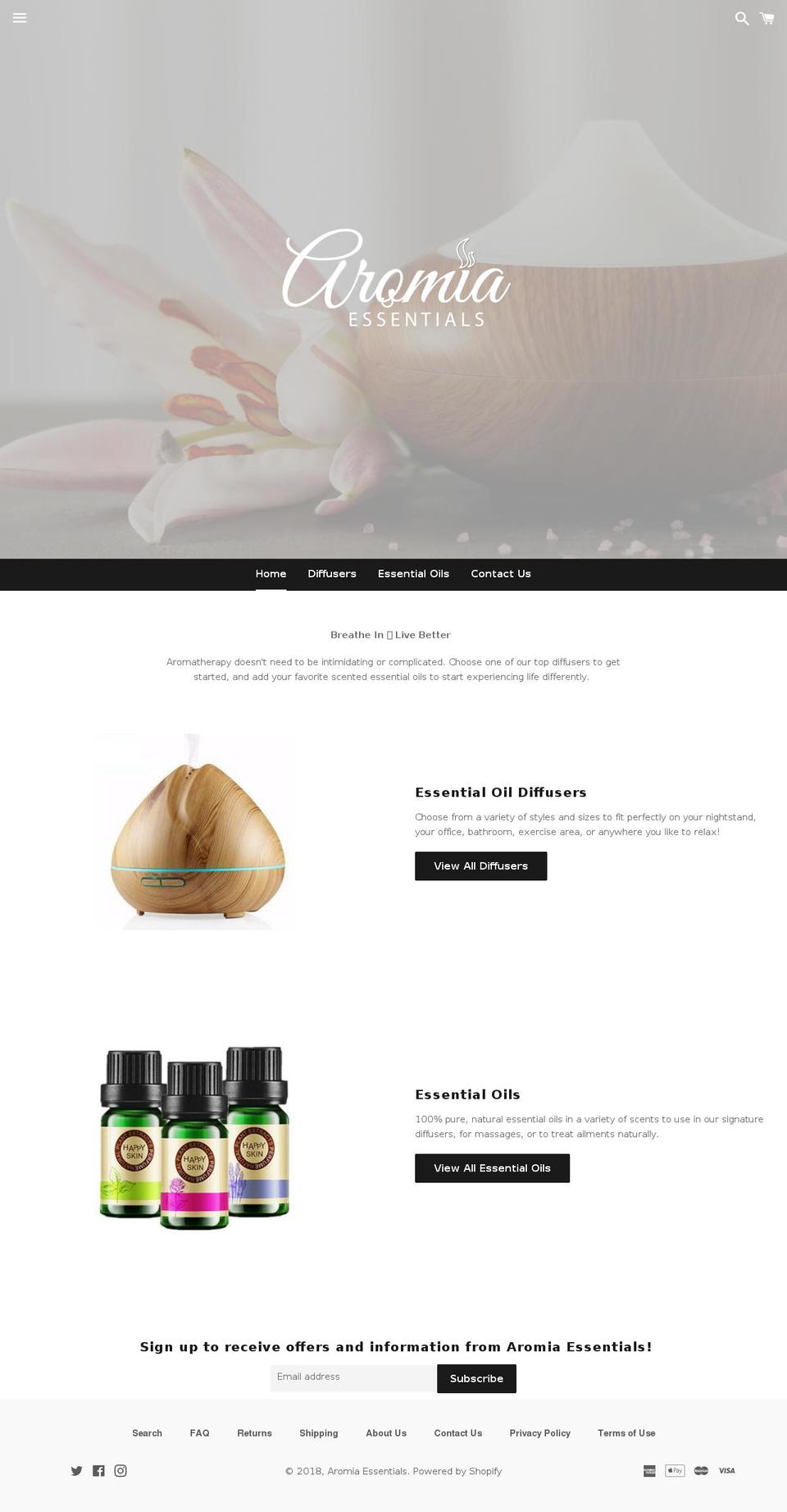 aromiaessentials.com — Shopify storefront screenshot