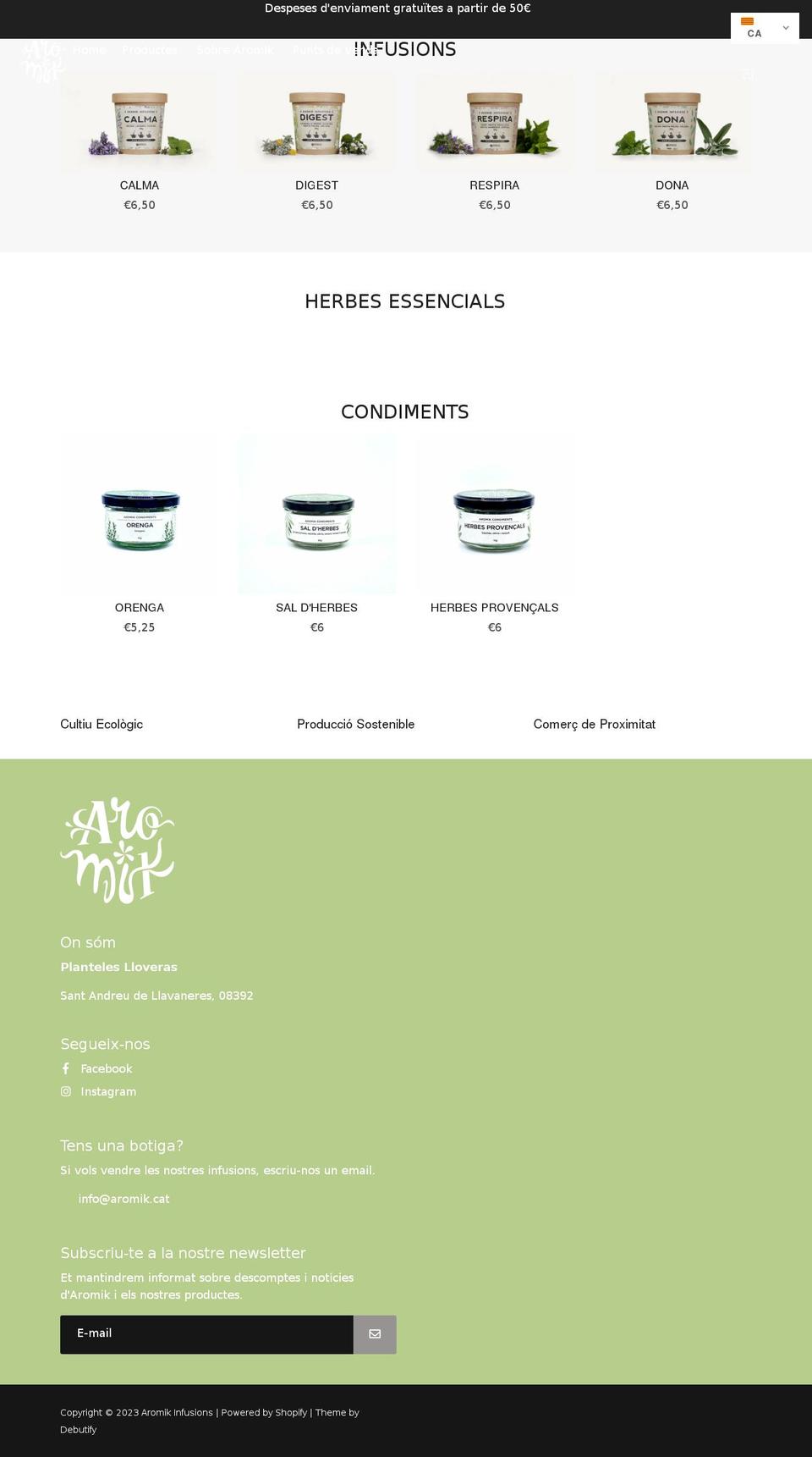 aromik.cat shopify website screenshot