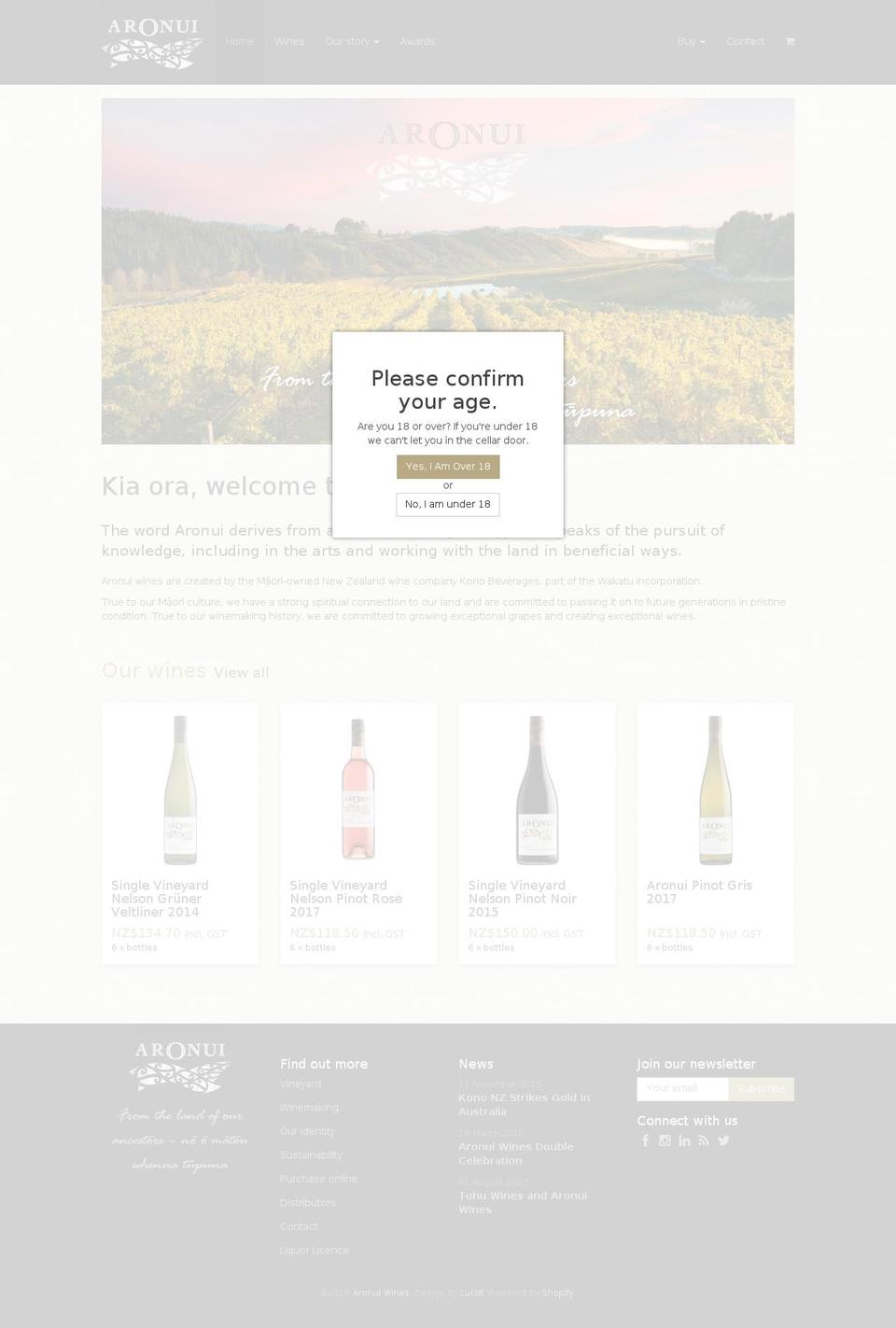 bootstrapify Shopify theme site example aronuiwines.co.nz