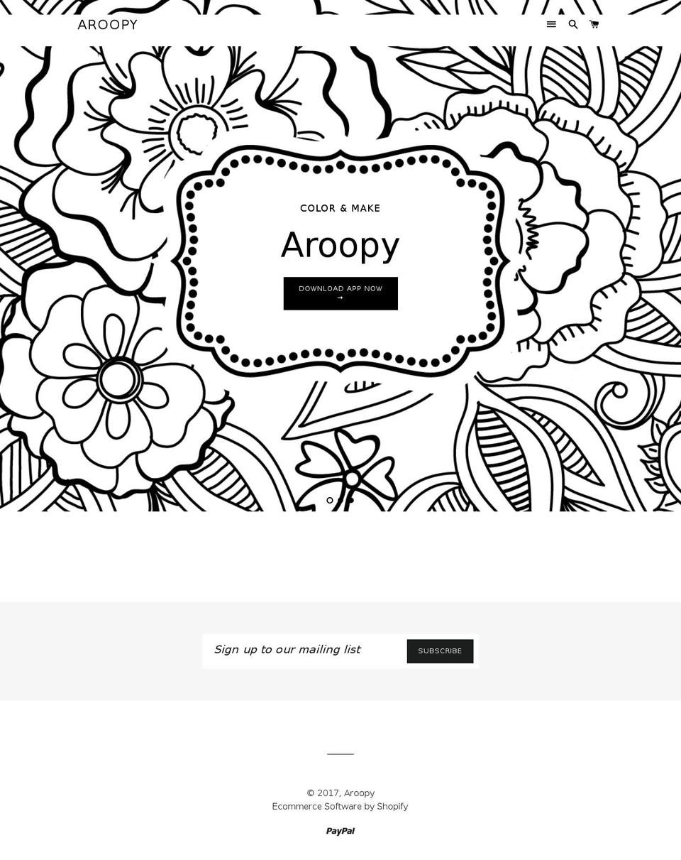 aroopyinc.com shopify website screenshot