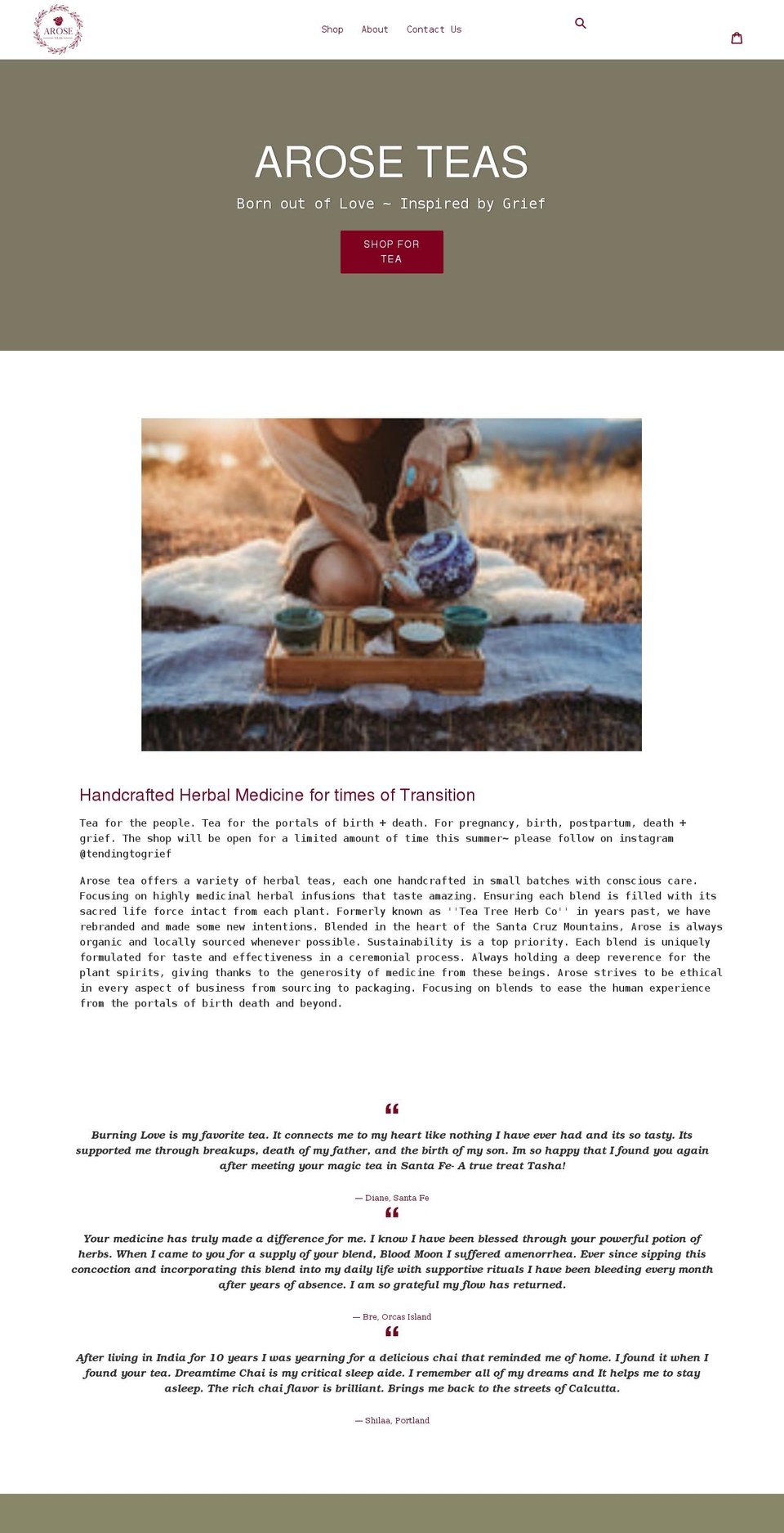 Arose Shopify theme site example aroseteas.com