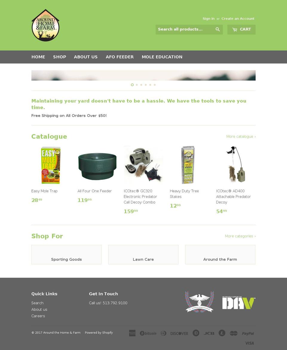 aroundthehomeandfarm.com shopify website screenshot