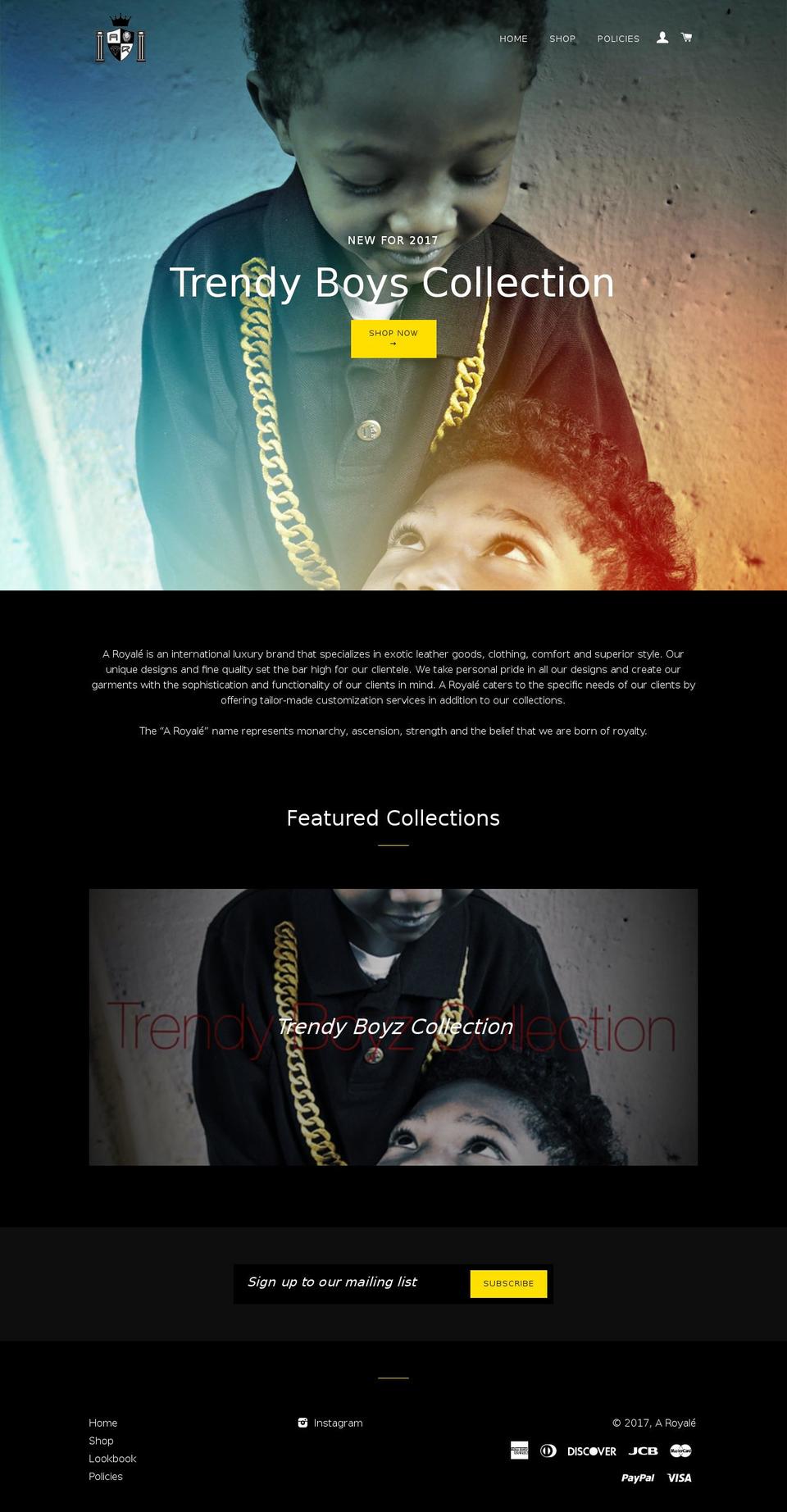 aroyaleclothing.com shopify website screenshot