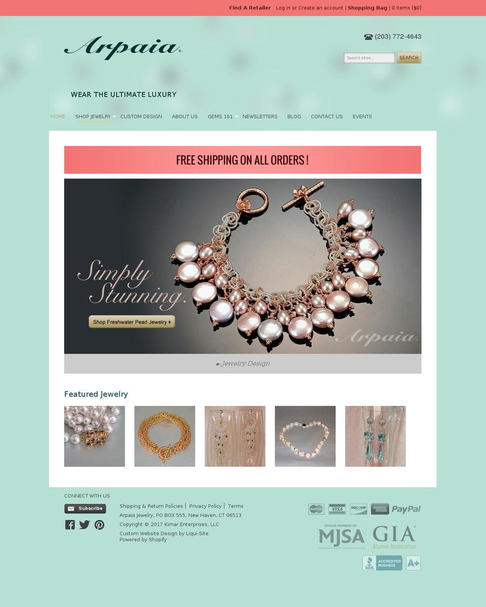 arpaiajewelry.com shopify website screenshot
