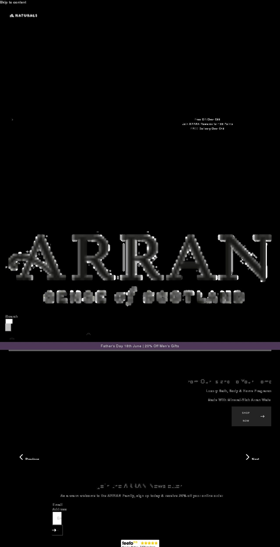 arran.com shopify website screenshot