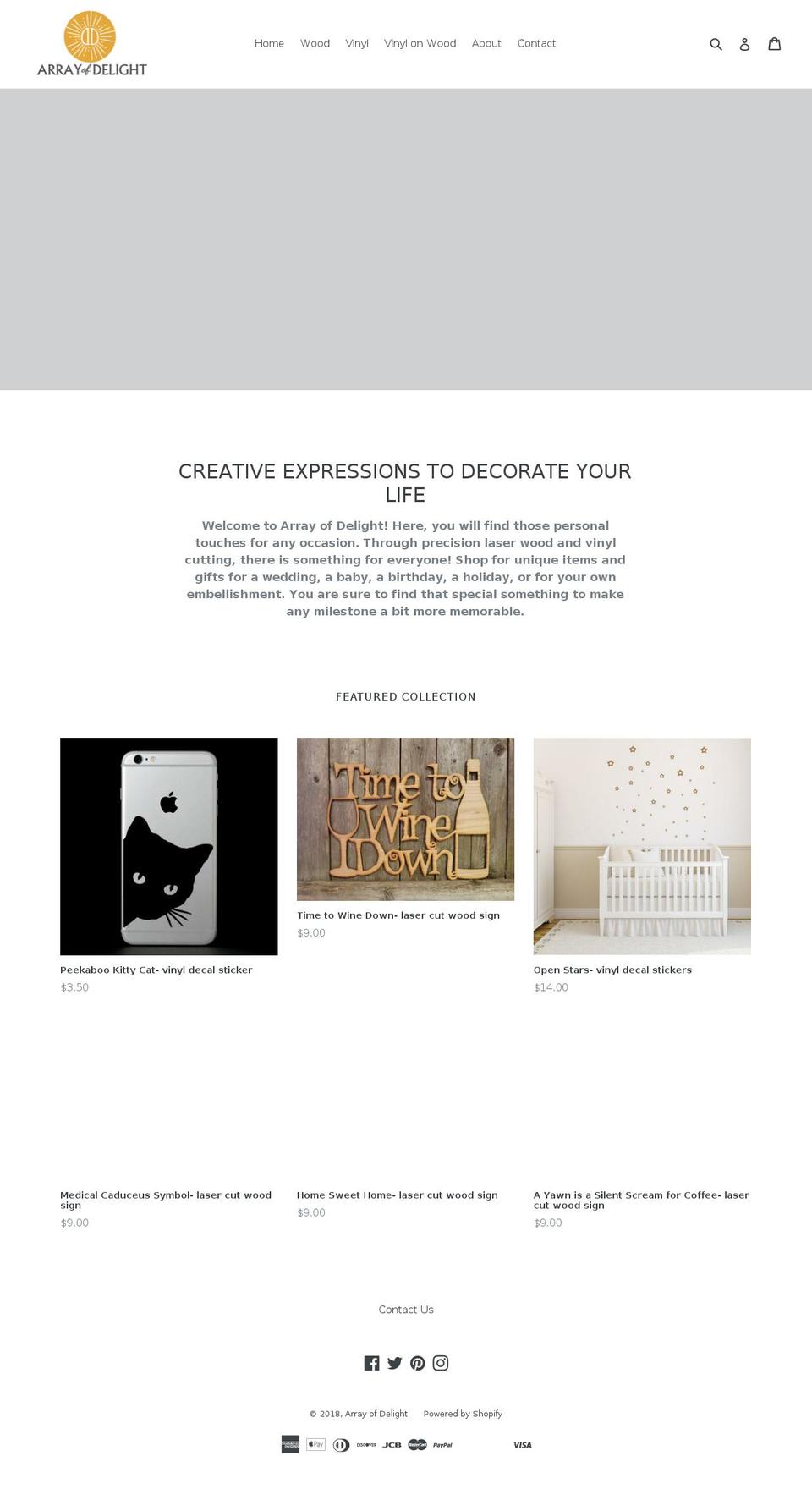 arrayofdelight.com — Shopify storefront screenshot