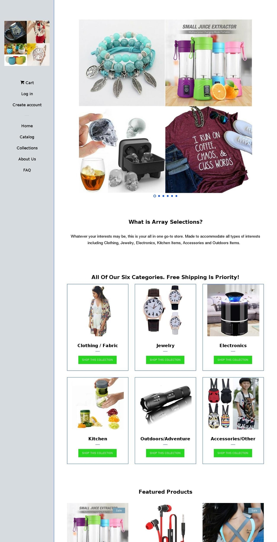 arrayselections.com — Shopify storefront screenshot