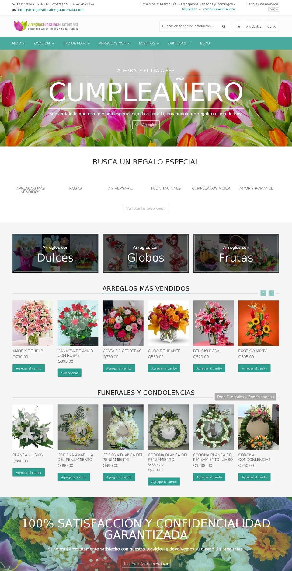 qrack Shopify theme site example arreglosfloralesguatemala.com