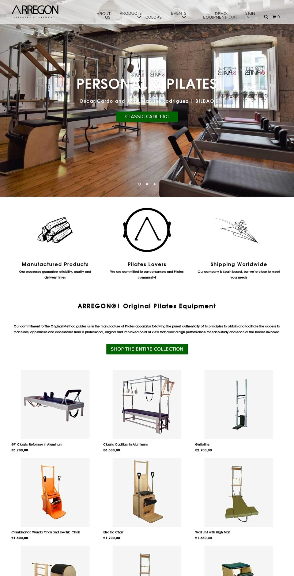 arregonpilatesequipment.com — Shopify storefront screenshot