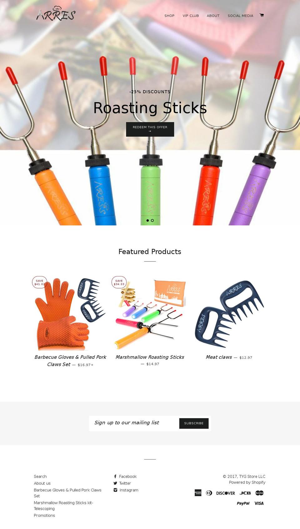 arresproducts.com shopify website screenshot