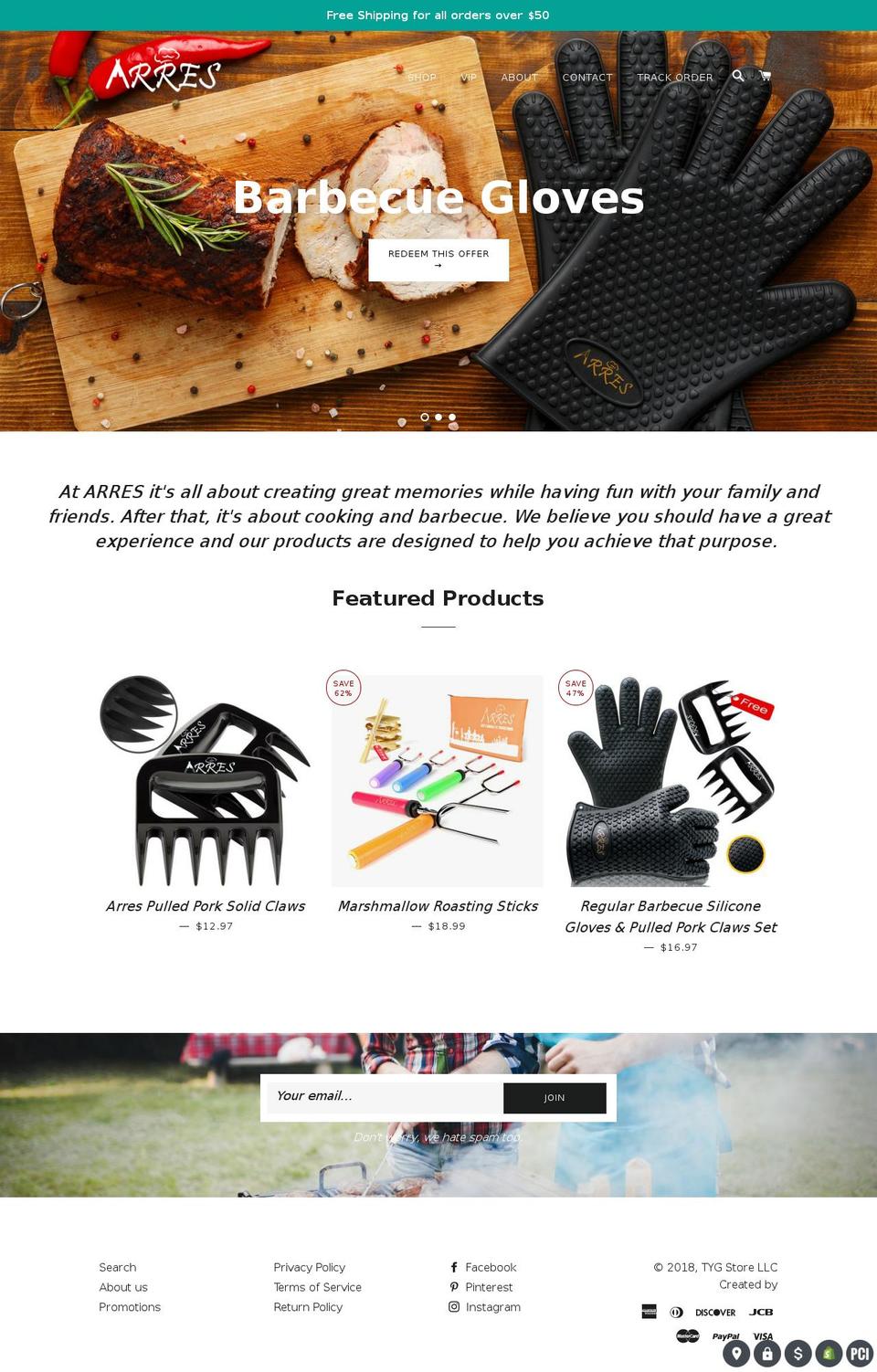 arresproducts.net shopify website screenshot